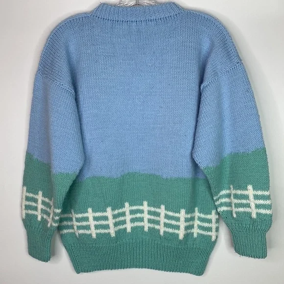 Vintage Easter Bunny Blue Knit Cottagecore Sweater Size Small - Picture 2 of 6